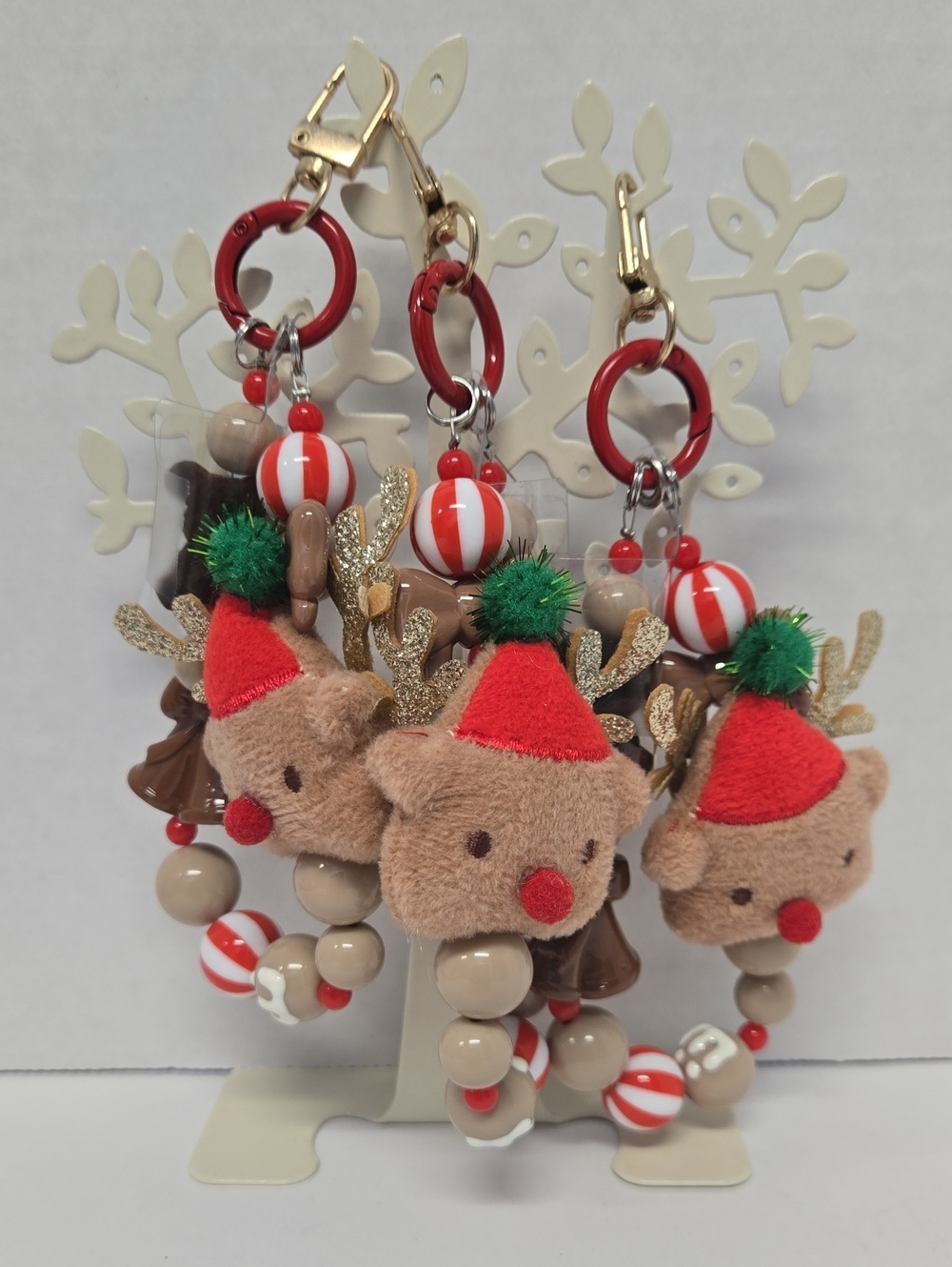 🎅🎅🎅Set of 3 Plush Reindeer Keychain/Bag Charm 6" NWOT